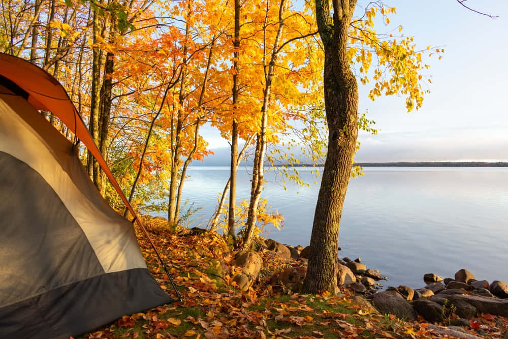 Caption: Beautiful Fall Camping Scene Wallpaper