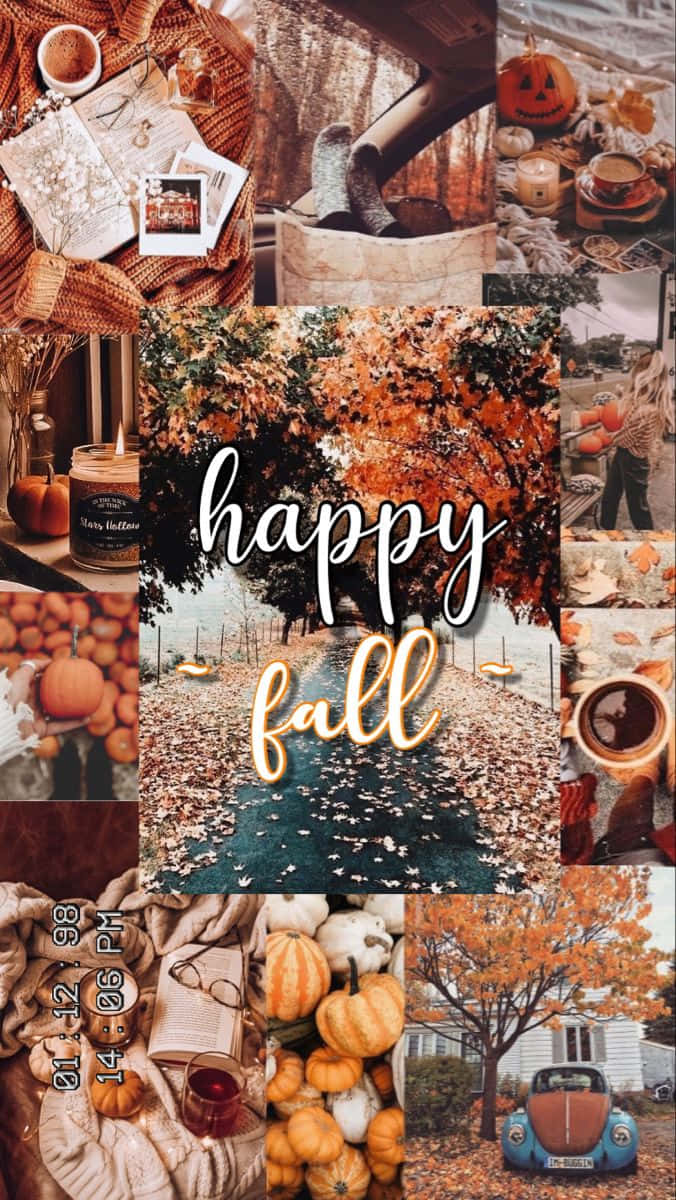 Glade efterår collage med billeder af efterårsblade Wallpaper