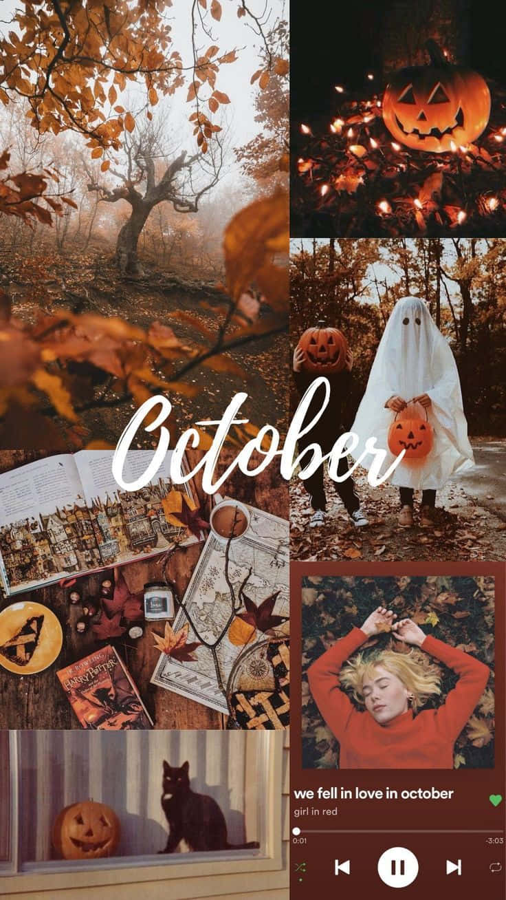 Collage af efterårets udstilling på skrivebordet. Wallpaper
