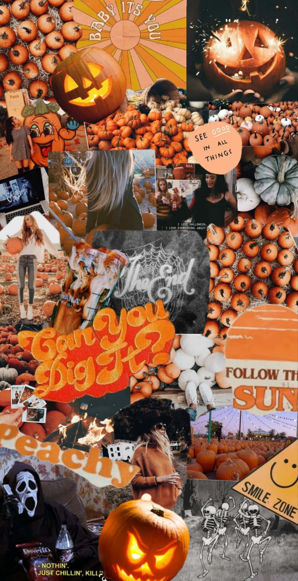 Fall Collage With Carved Pumpkins Wallpaper