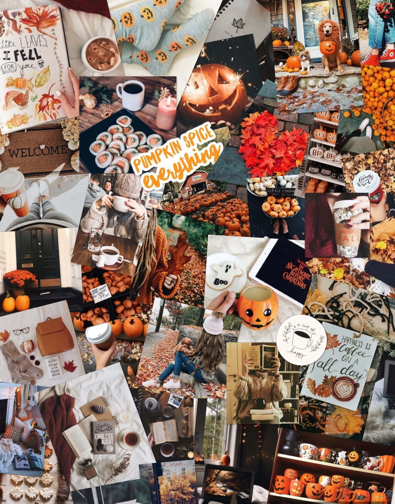 Collagede Otoño: Ambiente Espeluznante De Octubre. Fondo de pantalla