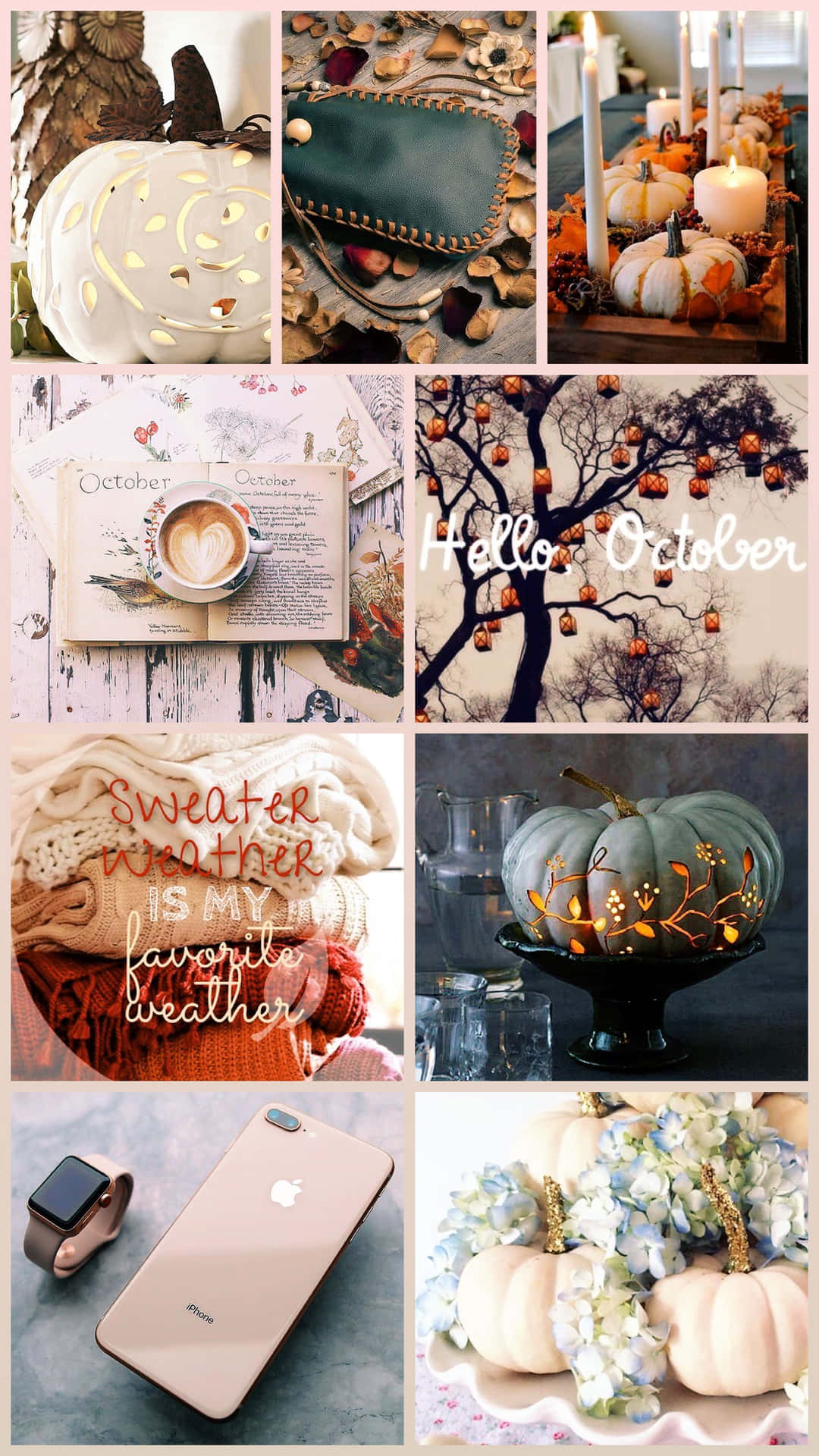 Fall Collage In White Minimalist Theme Wallpaper
