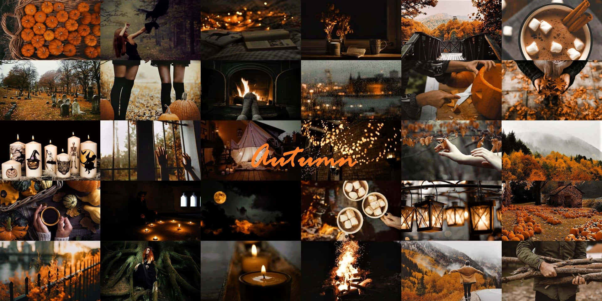 Dark Fall Collage For Halloween Season Wallpaper