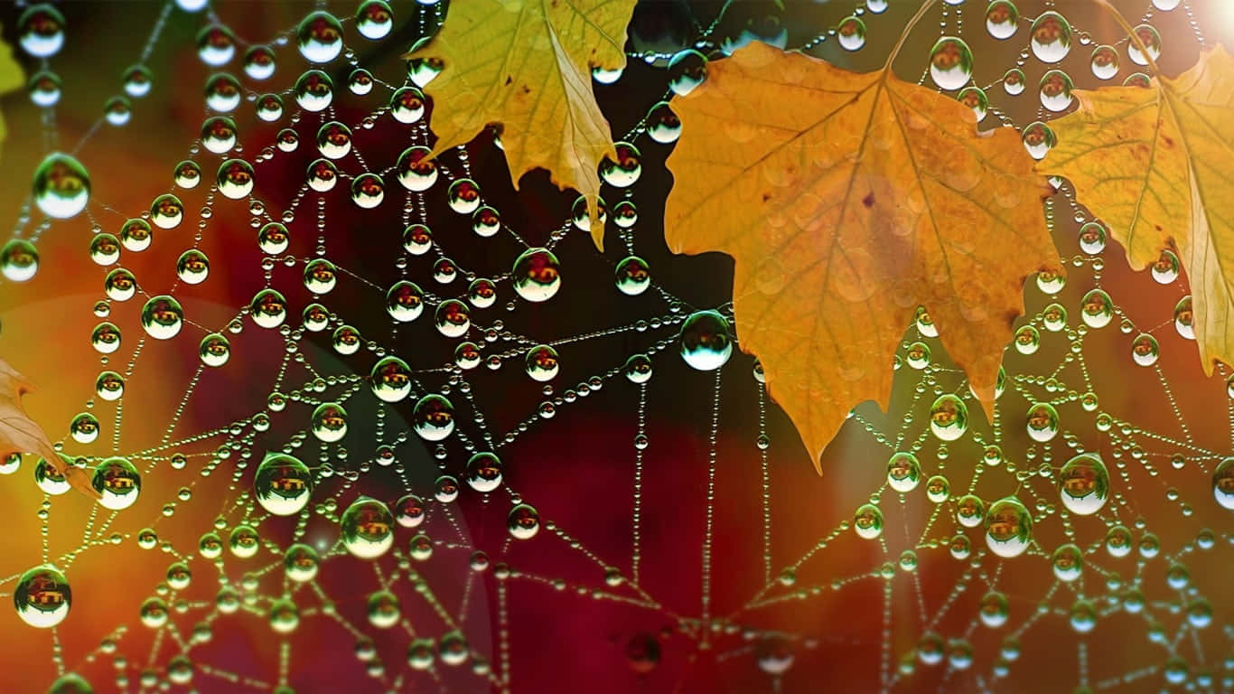 Beautiful Fall Dew on Autumn Leaves Wallpaper