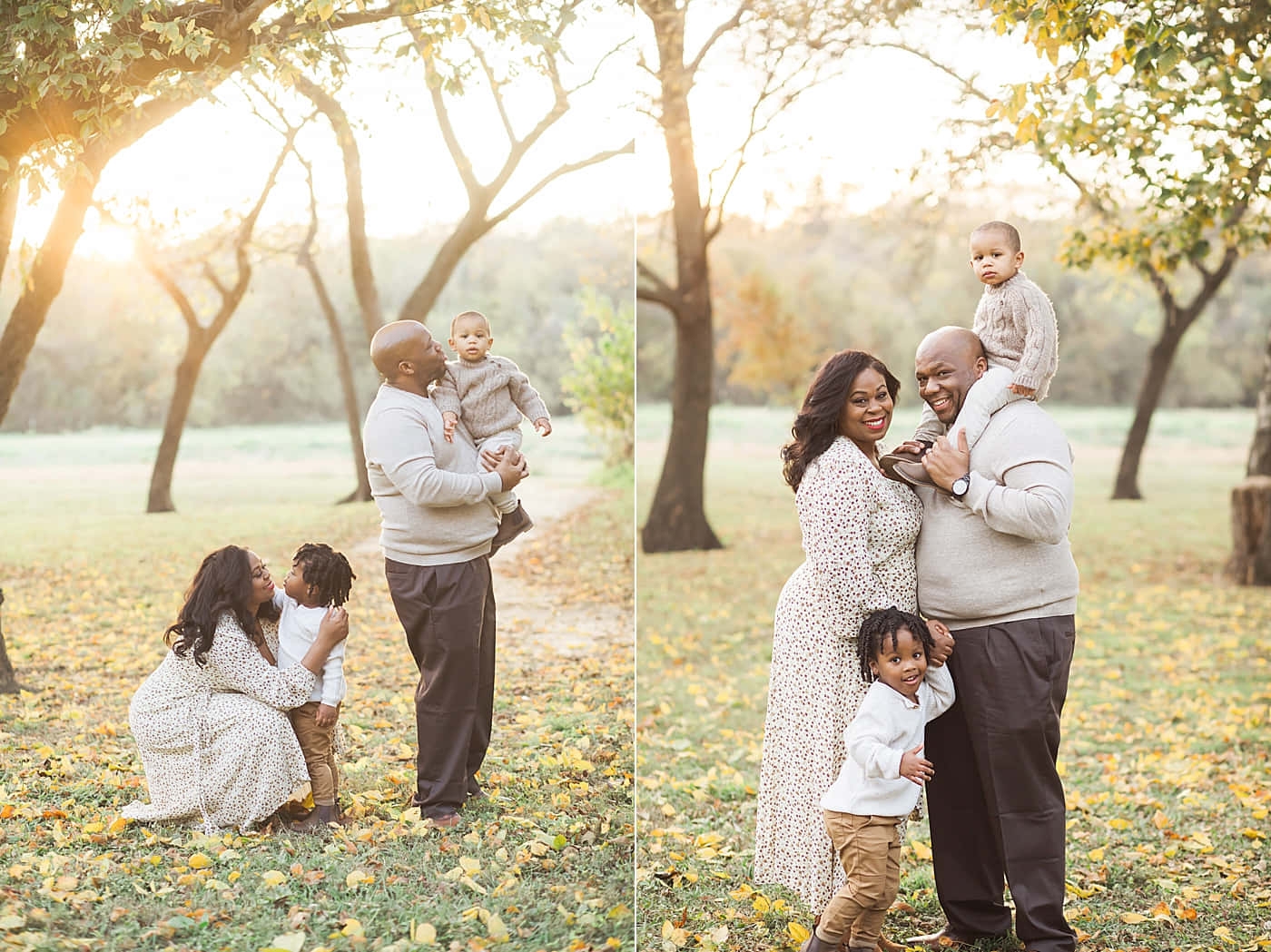 A happy Fall family embracing in a warm Autumn setting