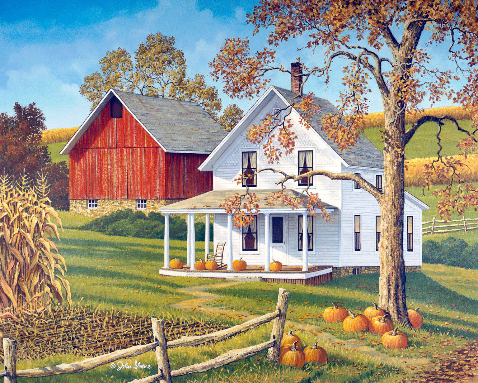 Painting Of Fall Farm Wallpaper