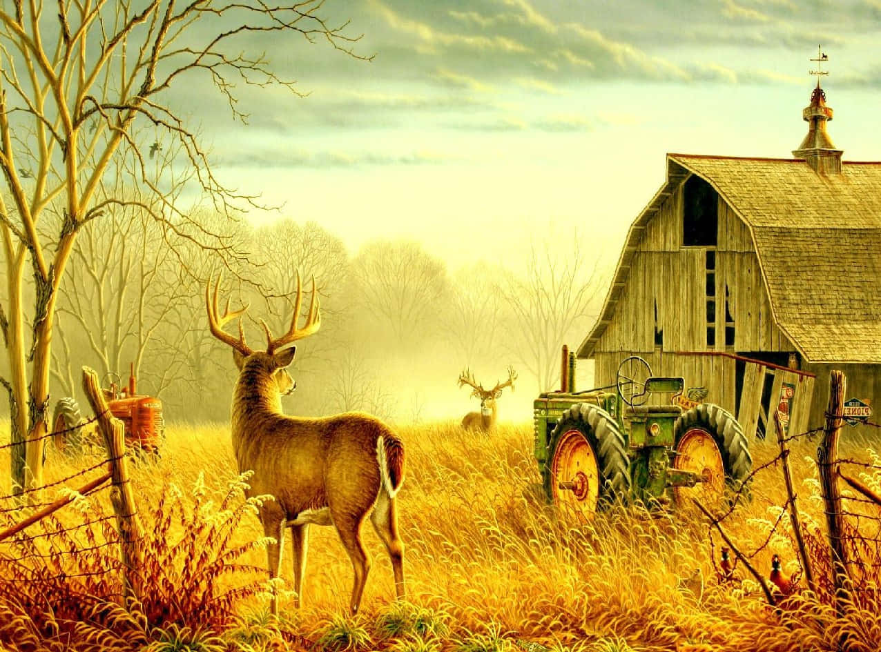 Picturesque Fall Farmhouse Scene Wallpaper
