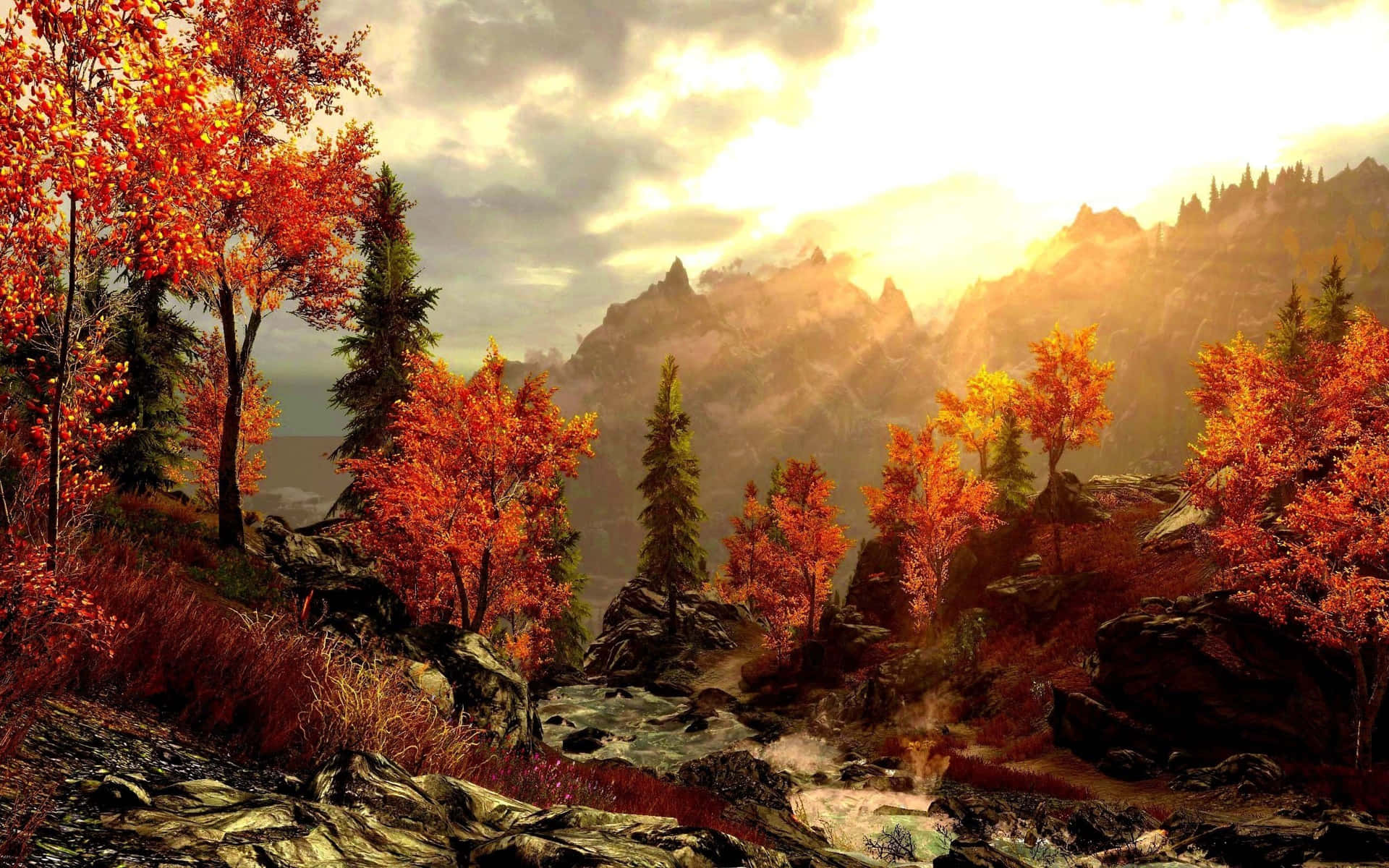 Enchanting Fall Forest Landscape Wallpaper