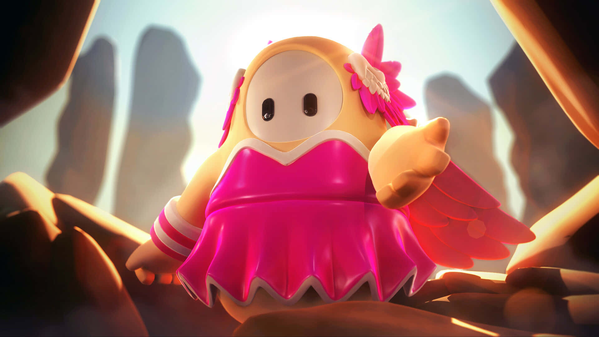 A Pink Character In A Pink Dress Standing In A Rock