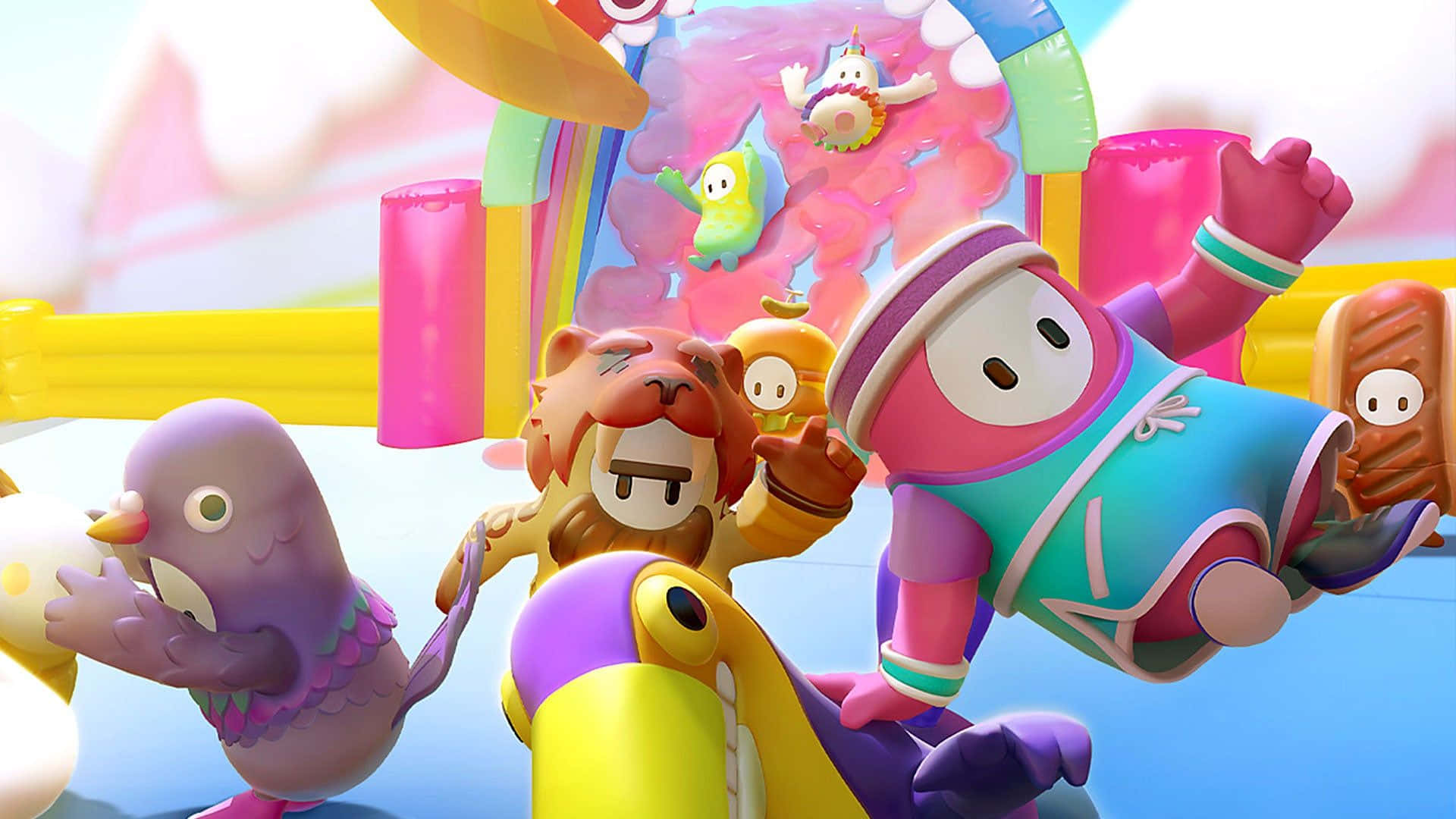 A Group Of Cartoon Characters Are Playing In An Inflatable