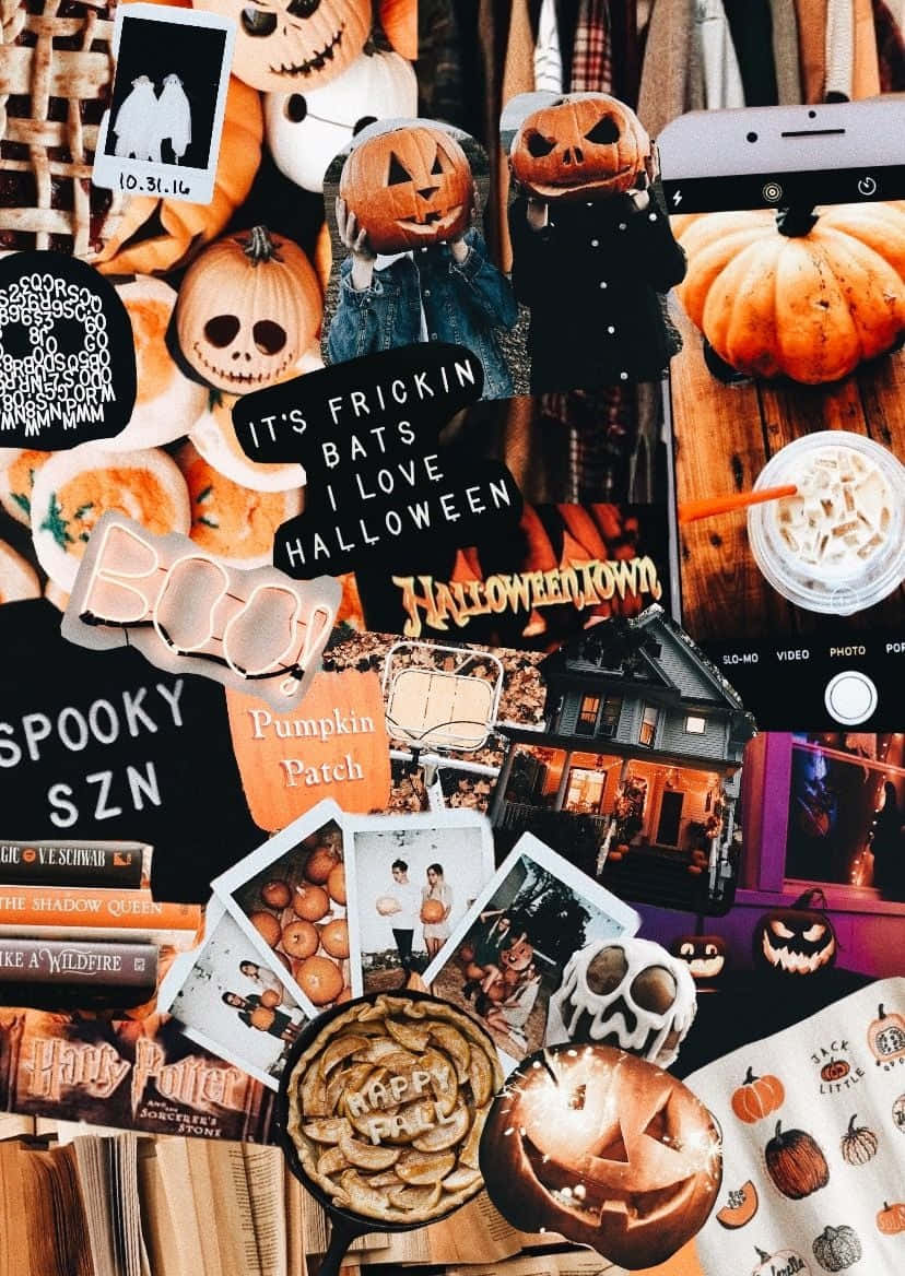 Collagede Temática De Halloween De Otoño Para Iphone, Temporada Espeluznante. Fondo de pantalla