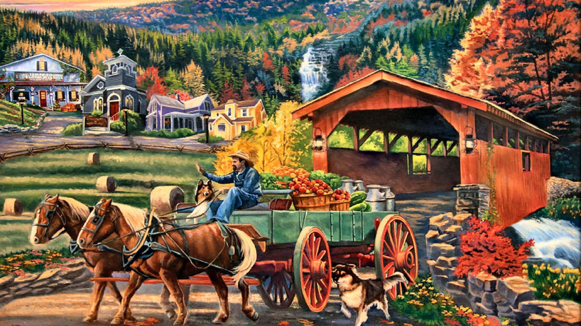 Scenic Fall Harvest Landscape Wallpaper