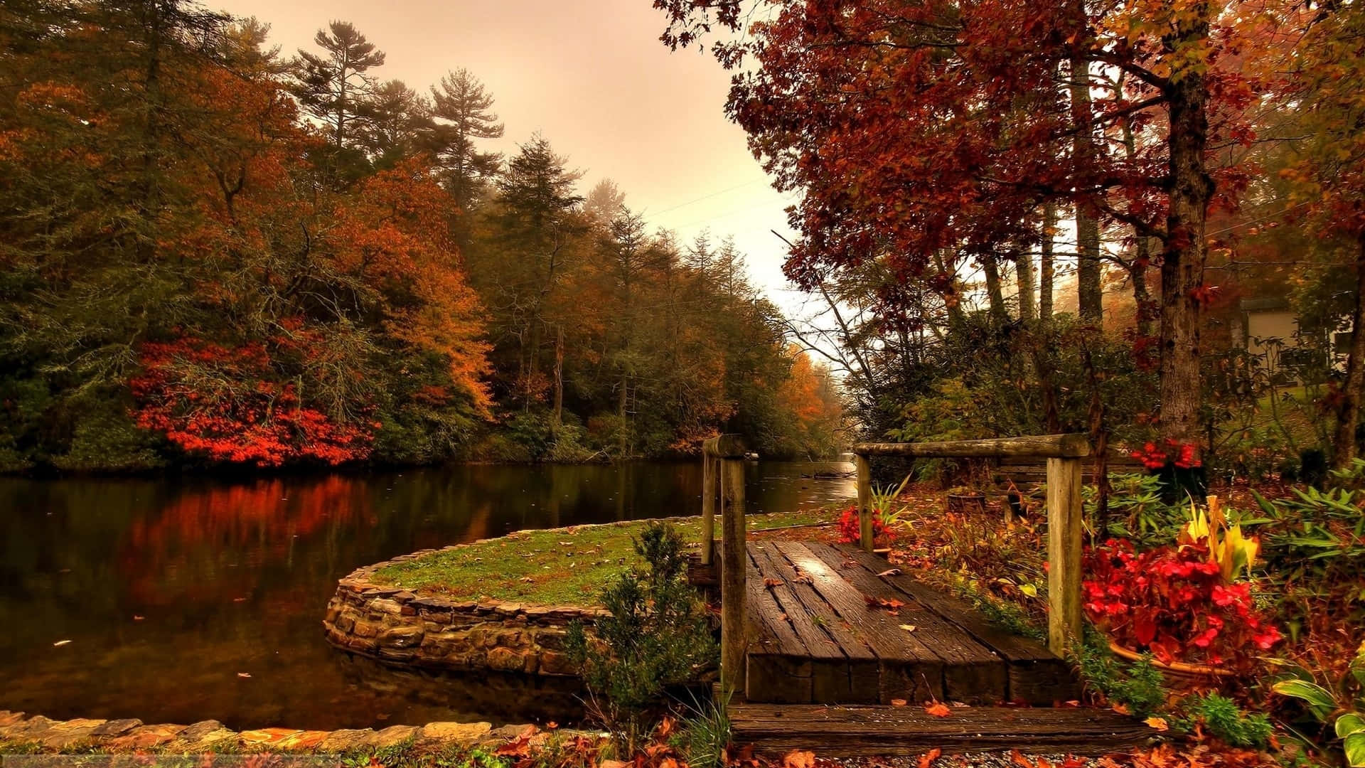 Serene Fall Lake With Golden Leaves Wallpaper