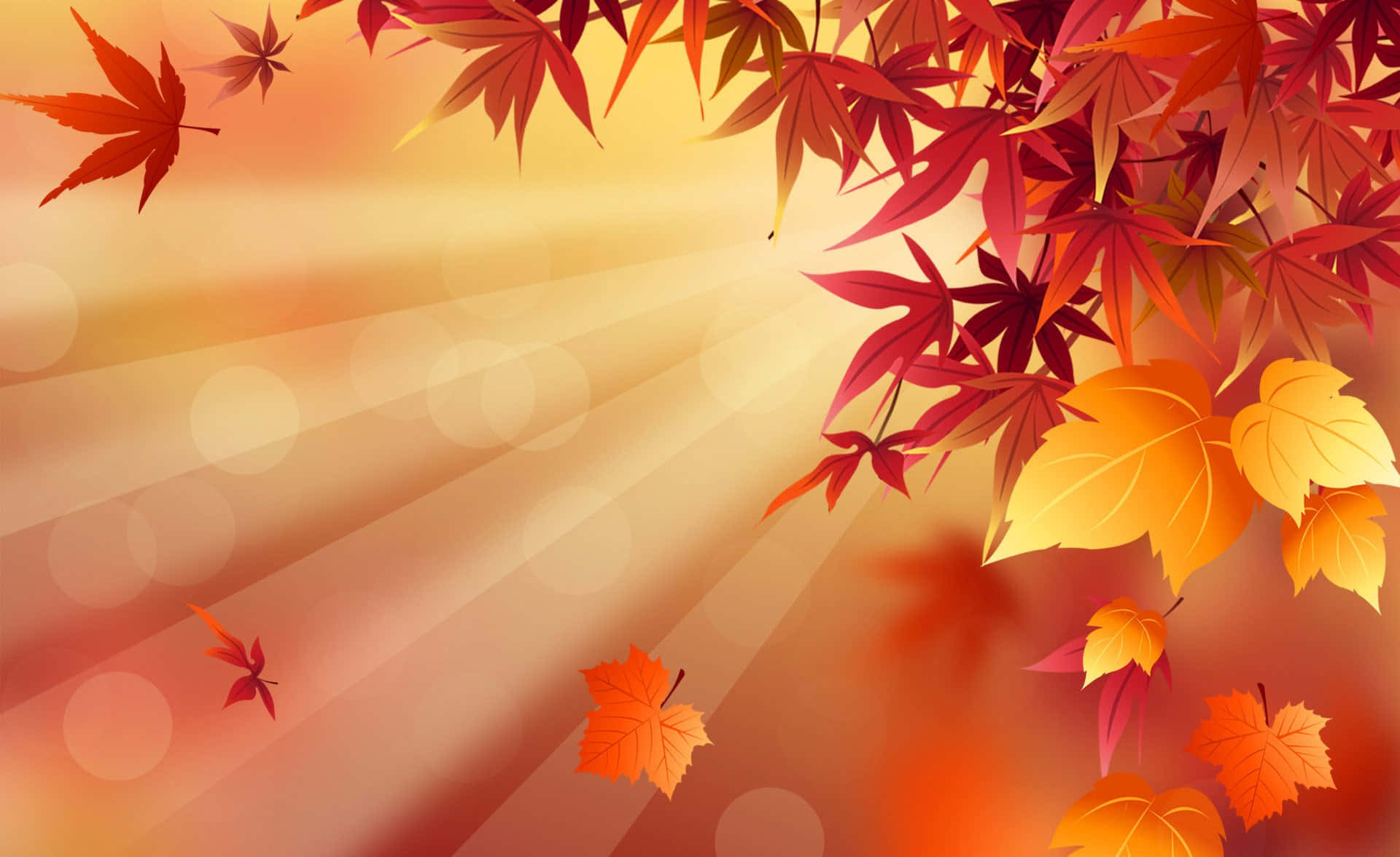 A single Fall Leaf rested atop the deep orange hues of Autumn foliage.