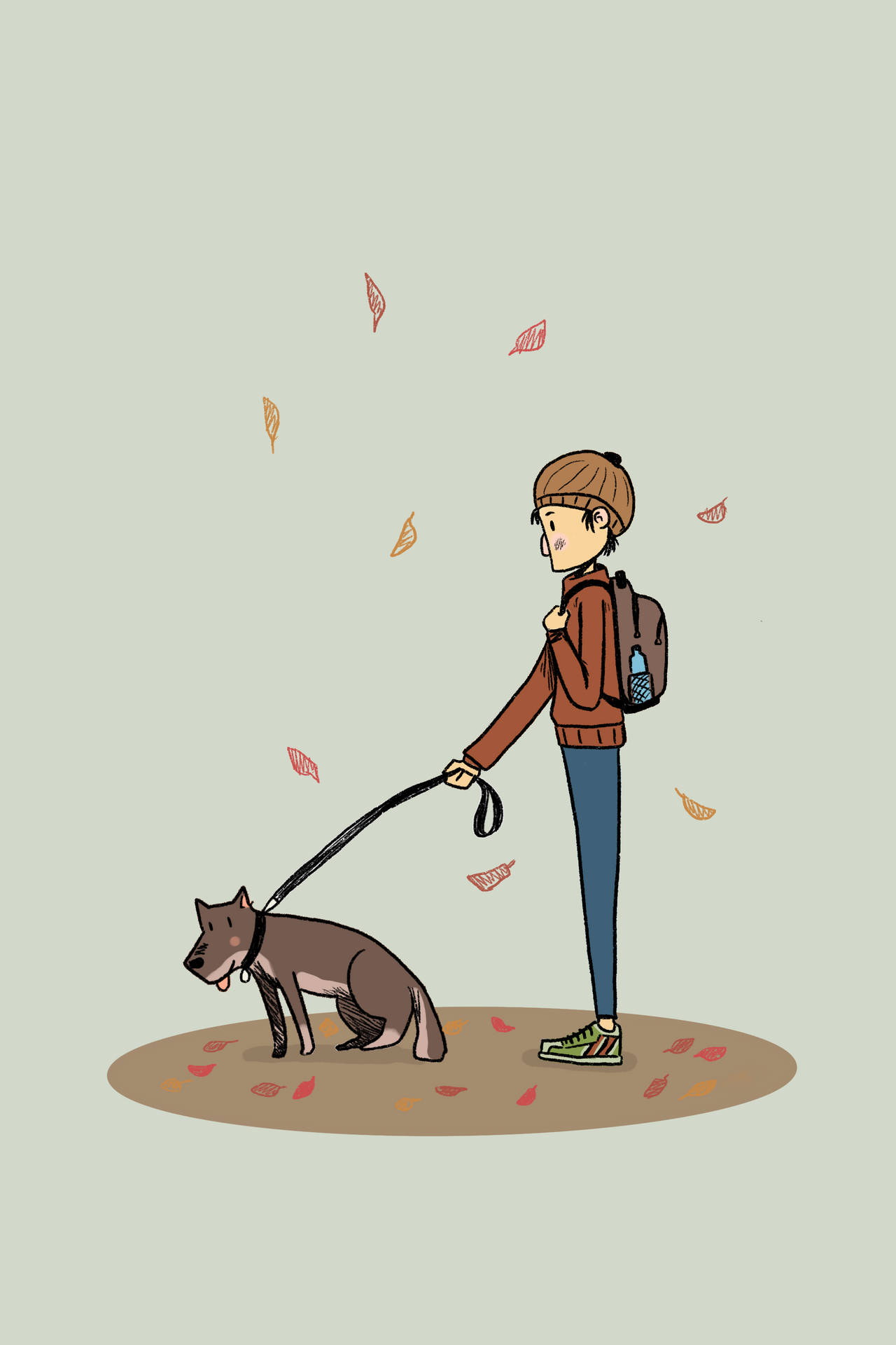 Herbstlaubjunge Und Hund Wallpaper