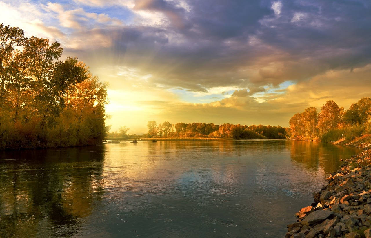 Herbstlaubruhiger Fluss Wallpaper