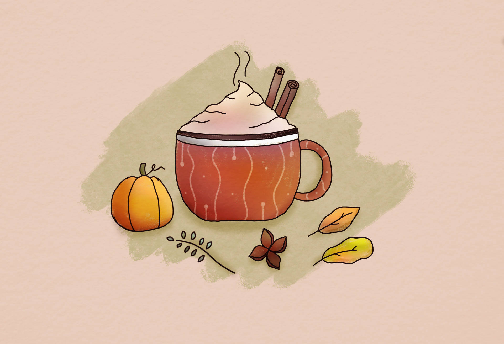 Fall Leaves Coffee Drawing Wallpaper