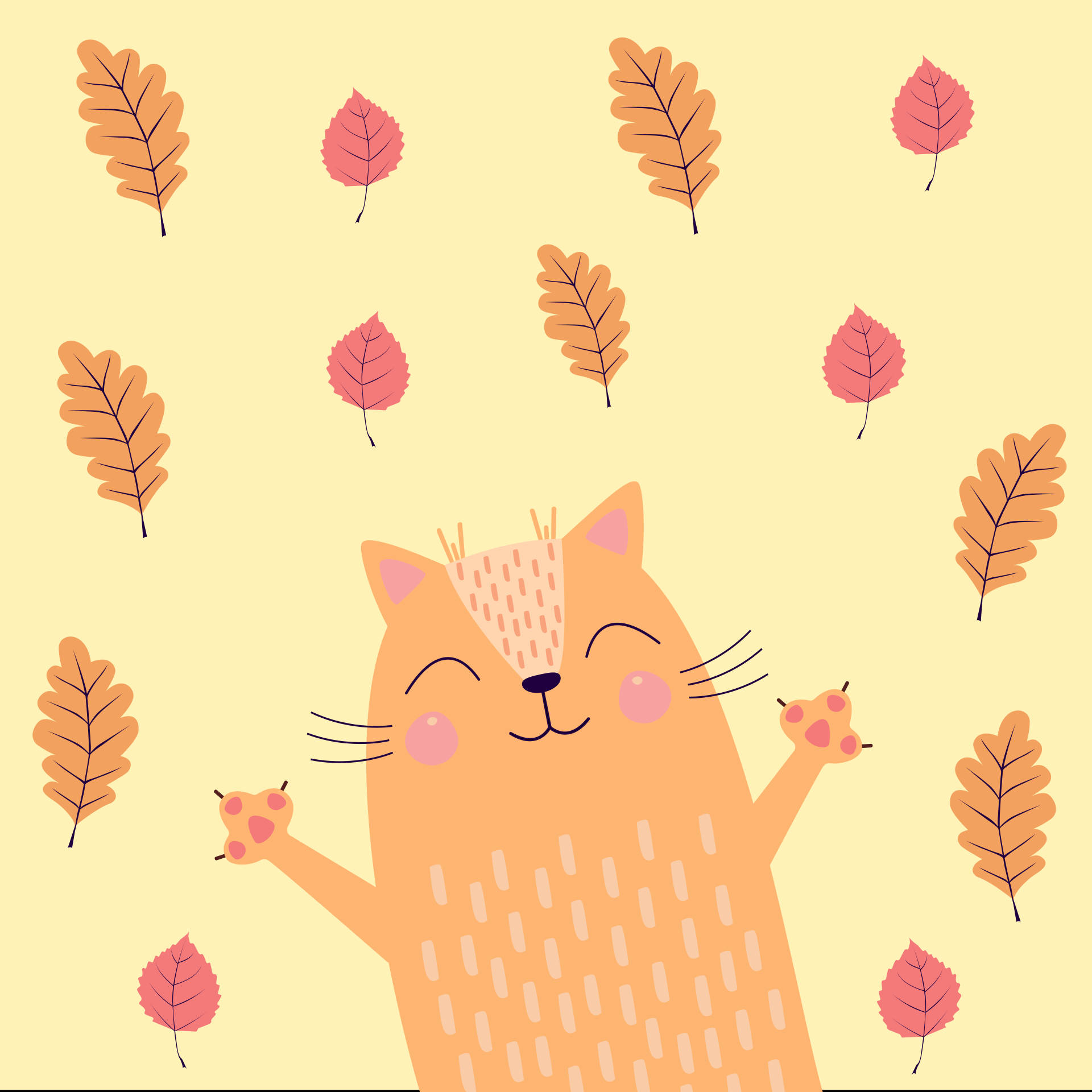 Fall Leaves Happy Cat Wallpaper