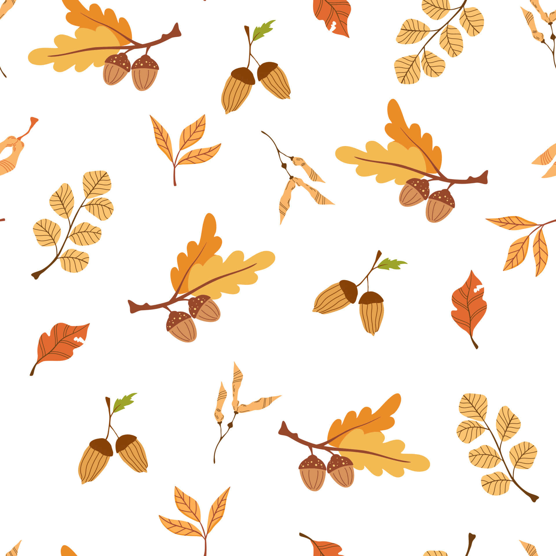 Autumn Leaves And Acorns Seamless Pattern Wallpaper