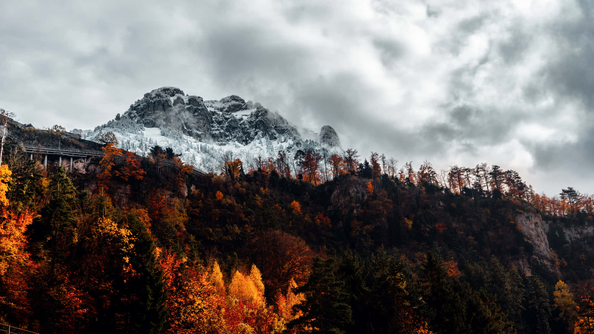Fall Mountain Gray Sky Wallpaper