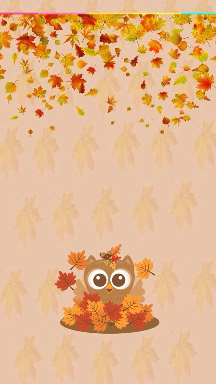 Owl In Maple Leaves Fall Phone Background