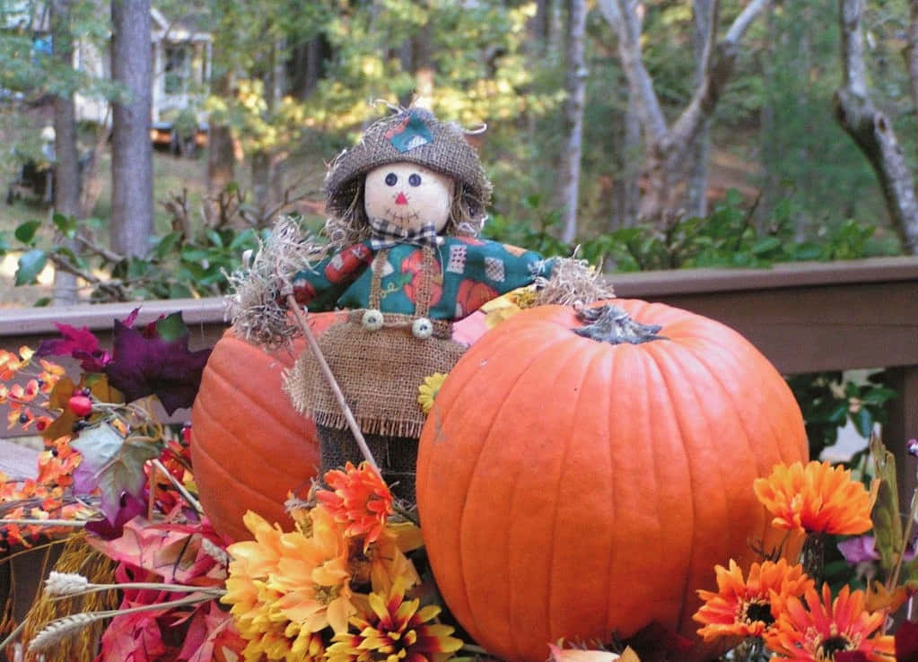 A Vibrant Fall Scarecrow Scene Wallpaper