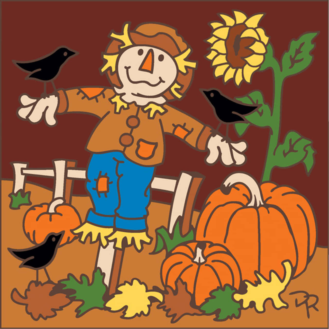 Cheerful Fall Scarecrow Guarding the Field Wallpaper