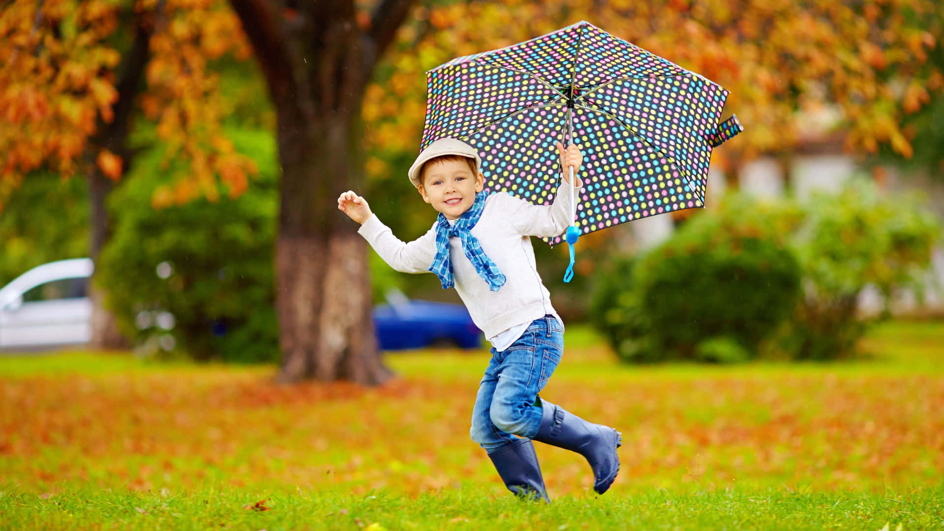 Fall Stylish Boy With Umbrella Wallpaper
