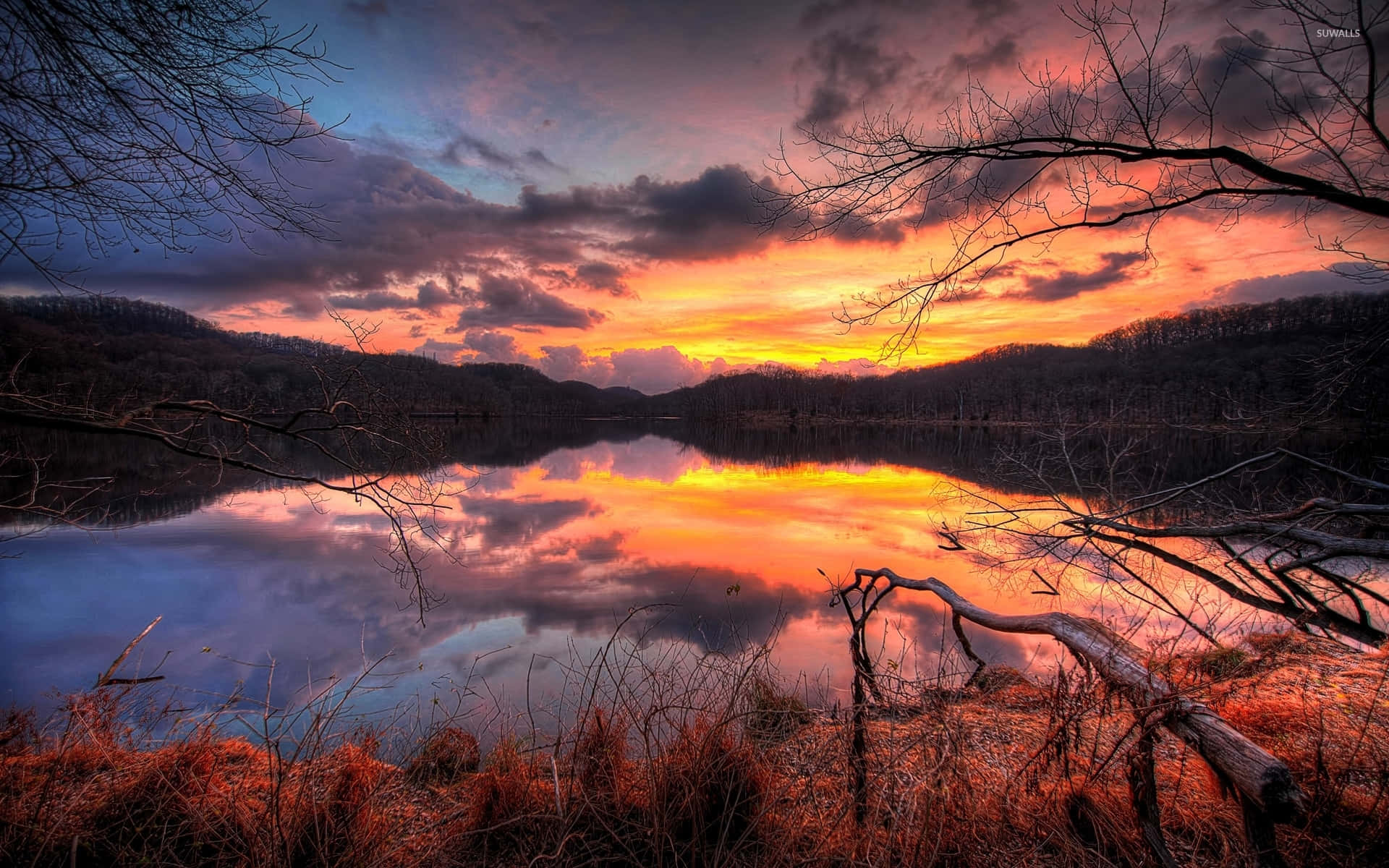 A breathtaking Fall Sunset with vibrant hues Wallpaper