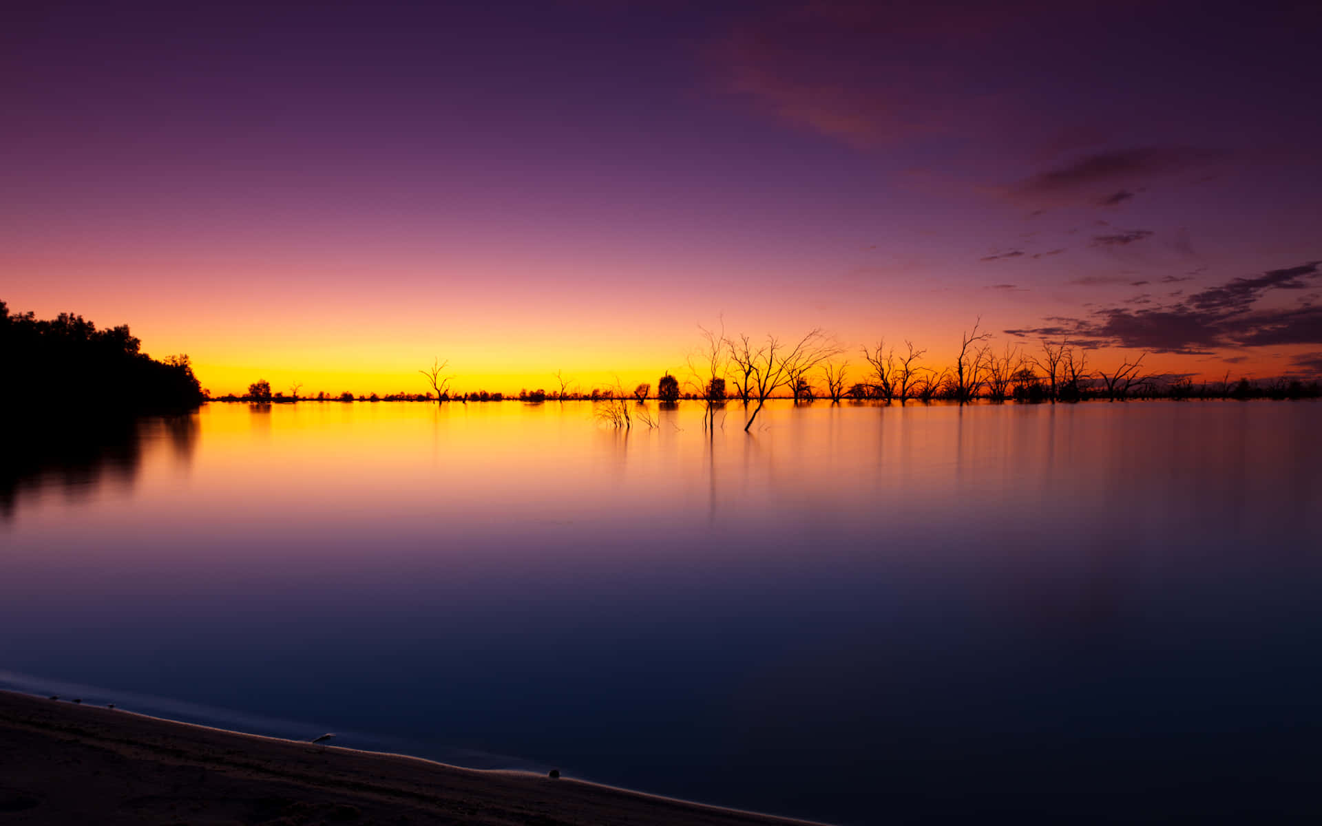 Tranquil Fall Sunset at the Lakeside Wallpaper