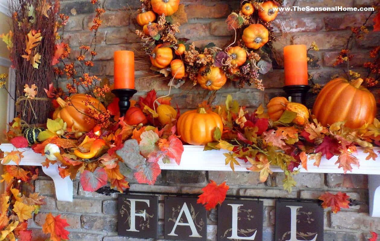Fall Thanksgiving Wall Decoration With Candle Wallpaper