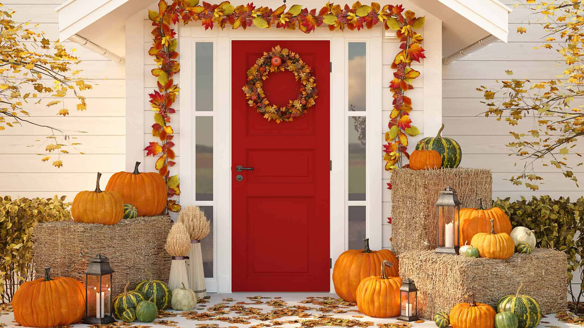 Decorazioneper La Porta Dell'autunno E Il Ringraziamento Sfondo