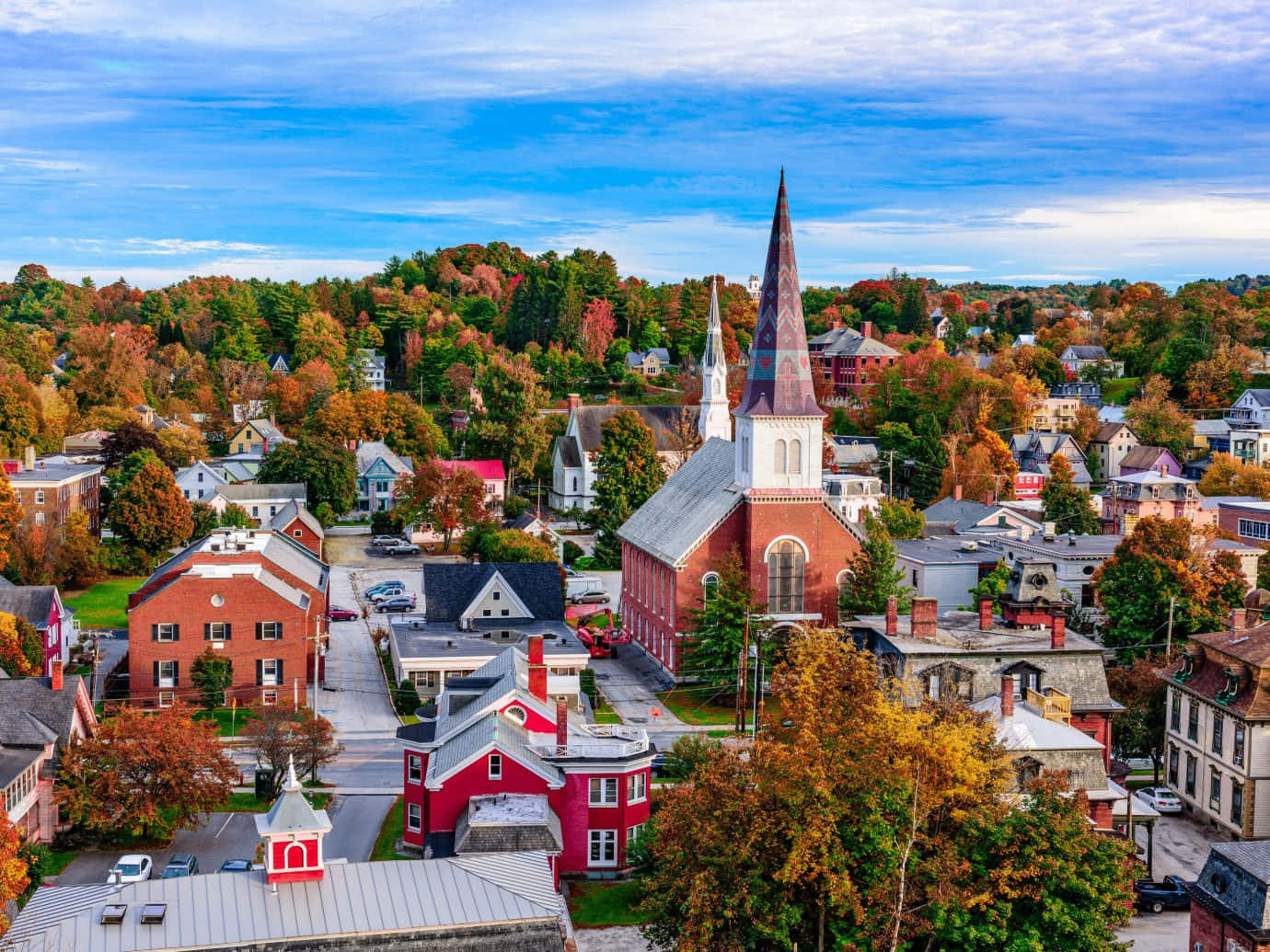 A scenic view of Fall Town during autumn Wallpaper