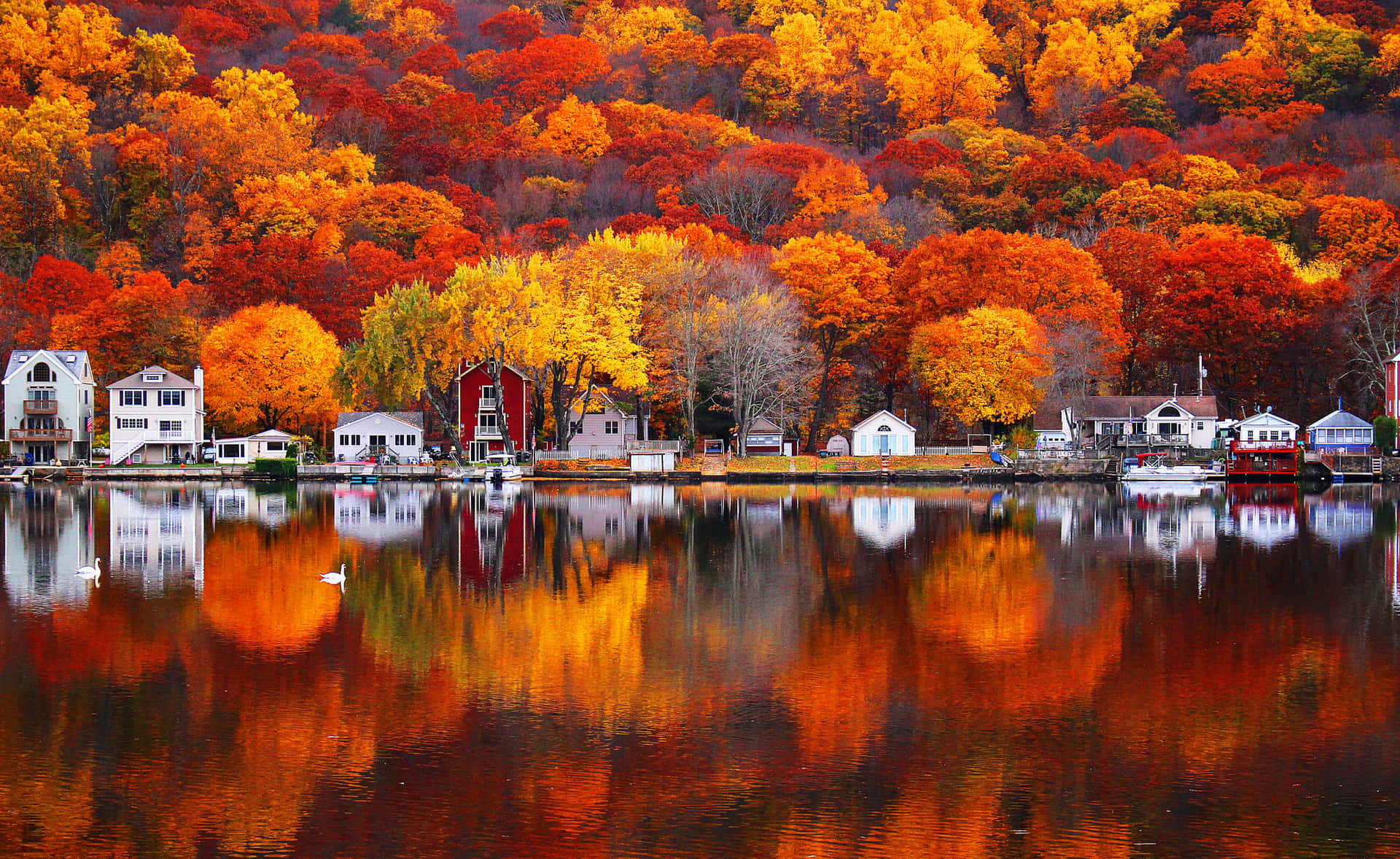 Fall Town - A Scenic Autumn Landscape Wallpaper