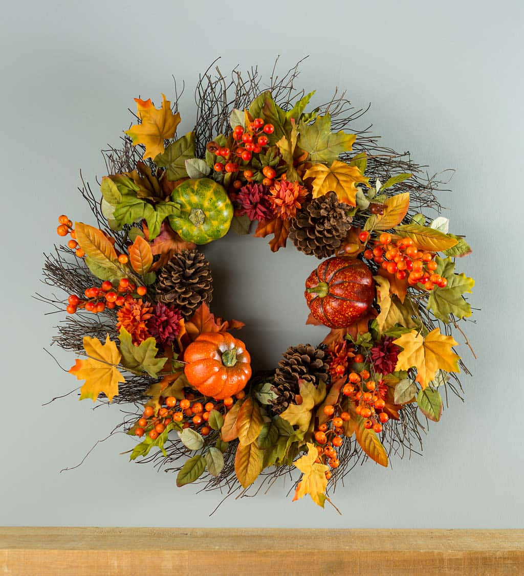 Autumn splendor on display in a beautiful Fall wreath Wallpaper