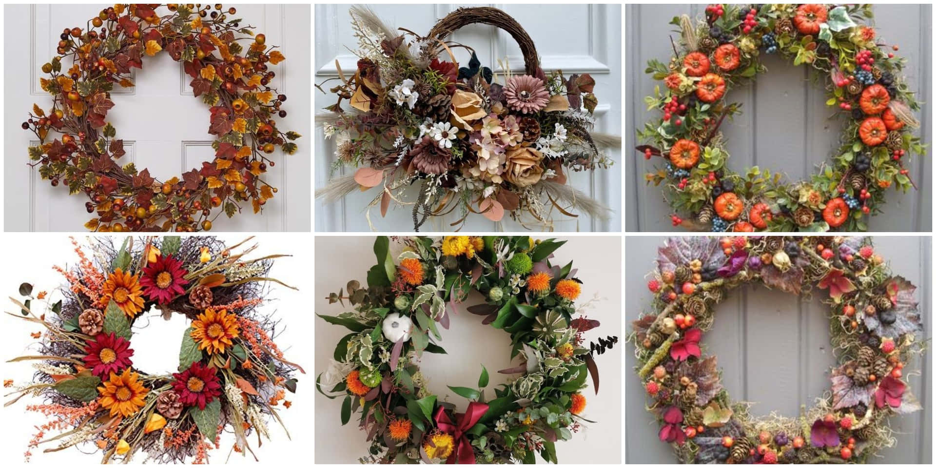 Beautiful Fall Wreath with Autumn Leaves and Pine Cones Wallpaper