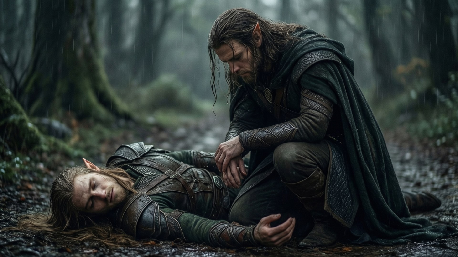 Iorveth berduka atas sekutu yang jatuh di tengah hujan.