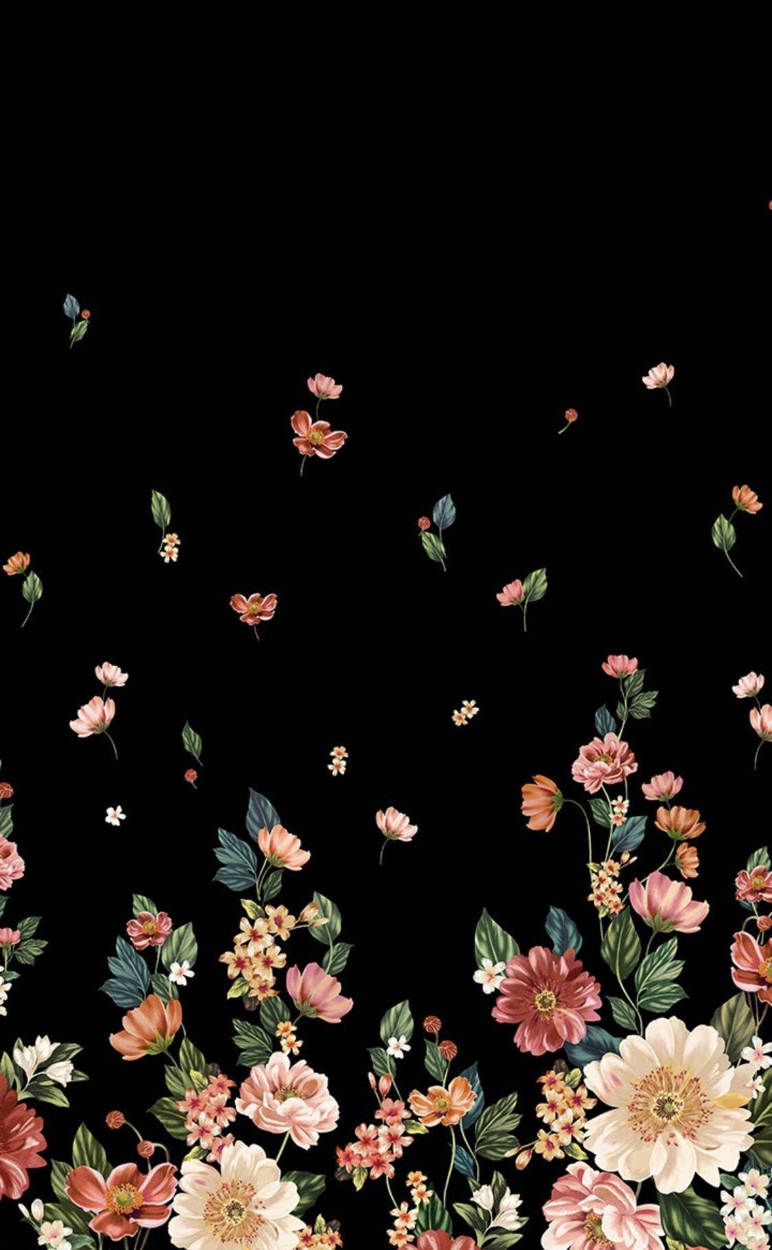 Falling Floral På Mørk Baggrund Wallpaper