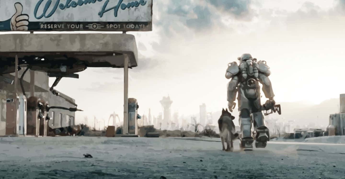 Dogmeat, the loyal companion in the post-apocalyptic world of Fallout 4 Wallpaper