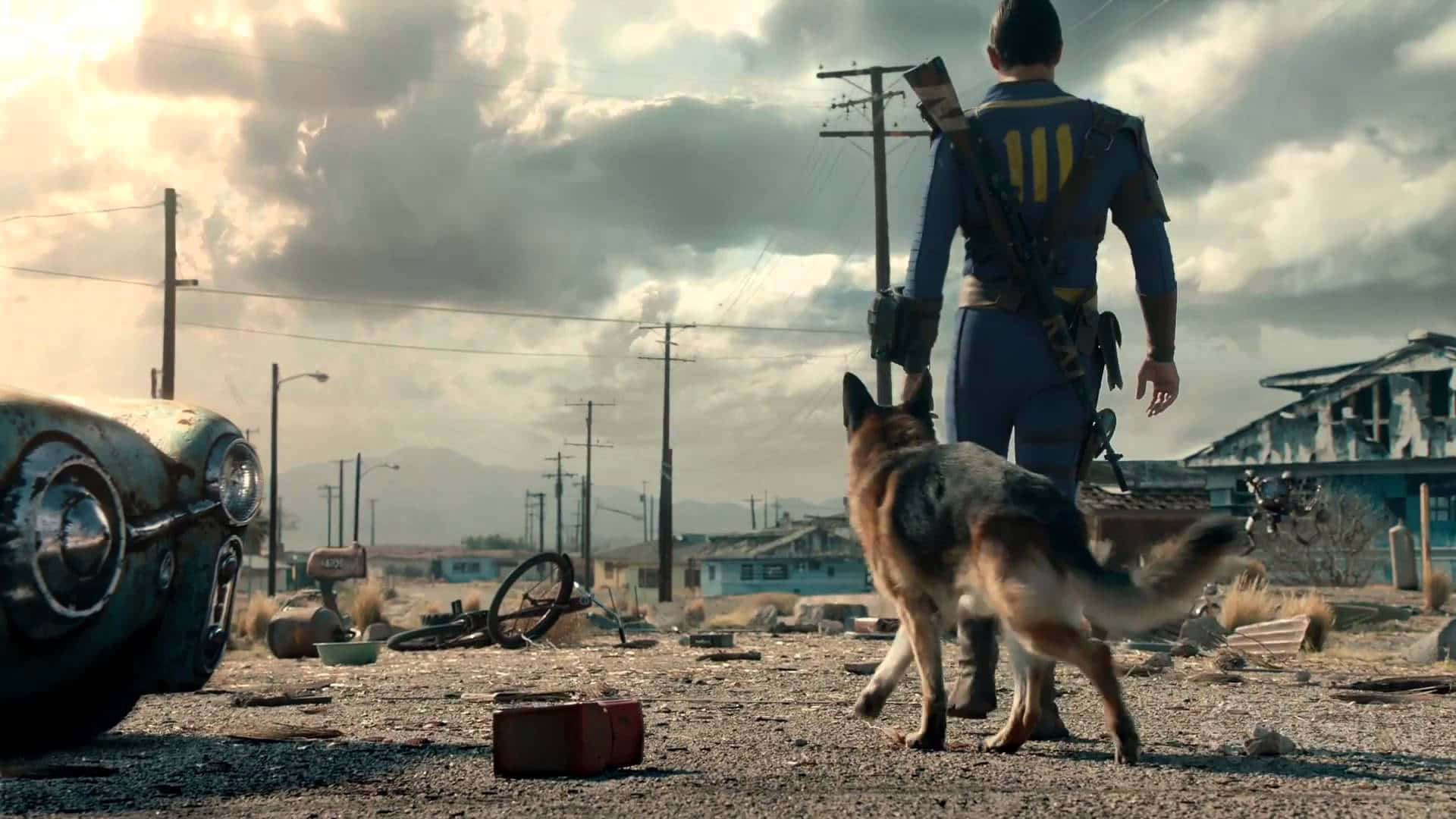 Uncompañero Leal En Un Mundo Post-apocalíptico: Dogmeat De Fallout 4. Fondo de pantalla