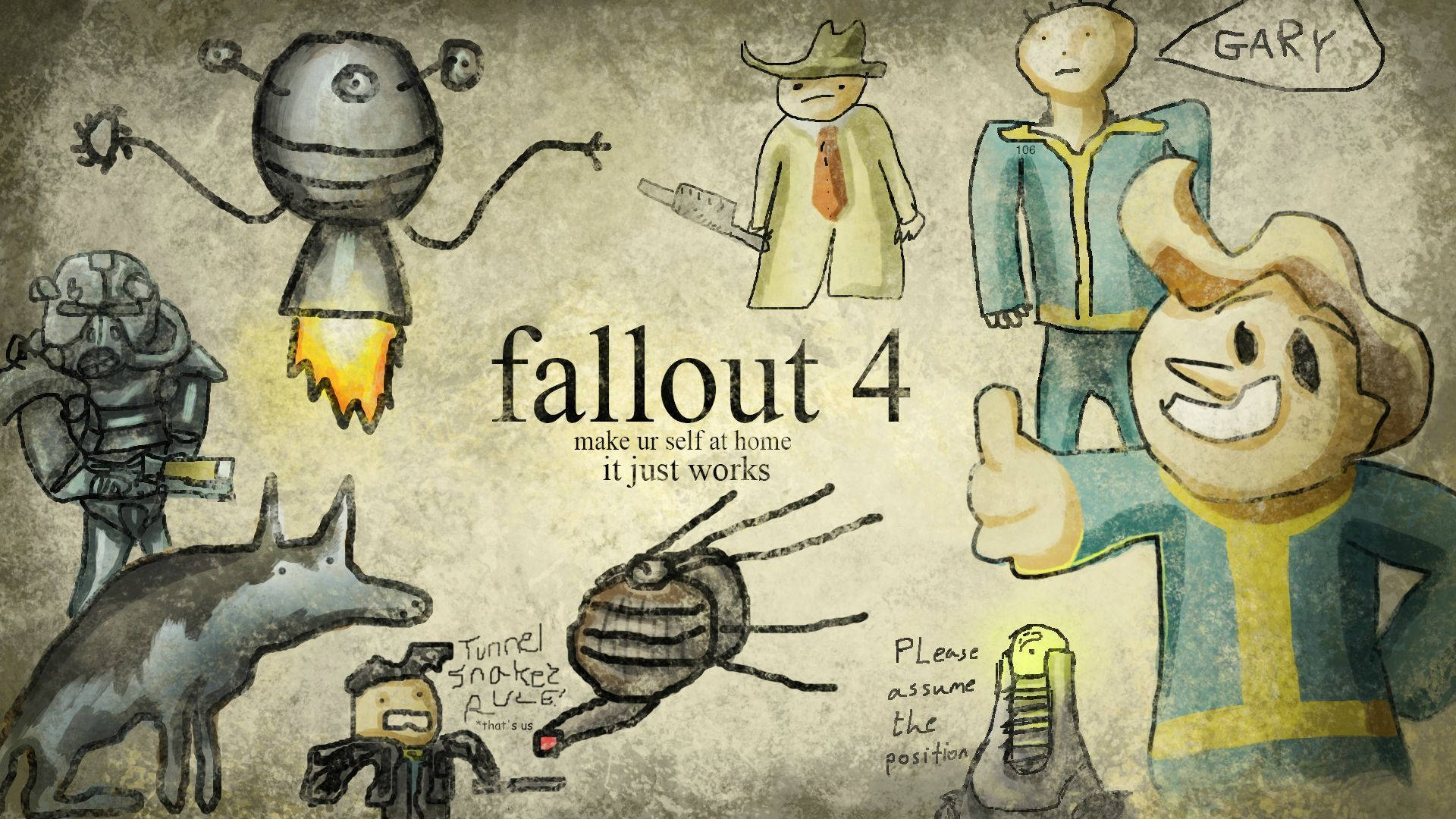 The People of the Wasteland: A Kid-Drawn Fallout 4 Universe Wallpaper