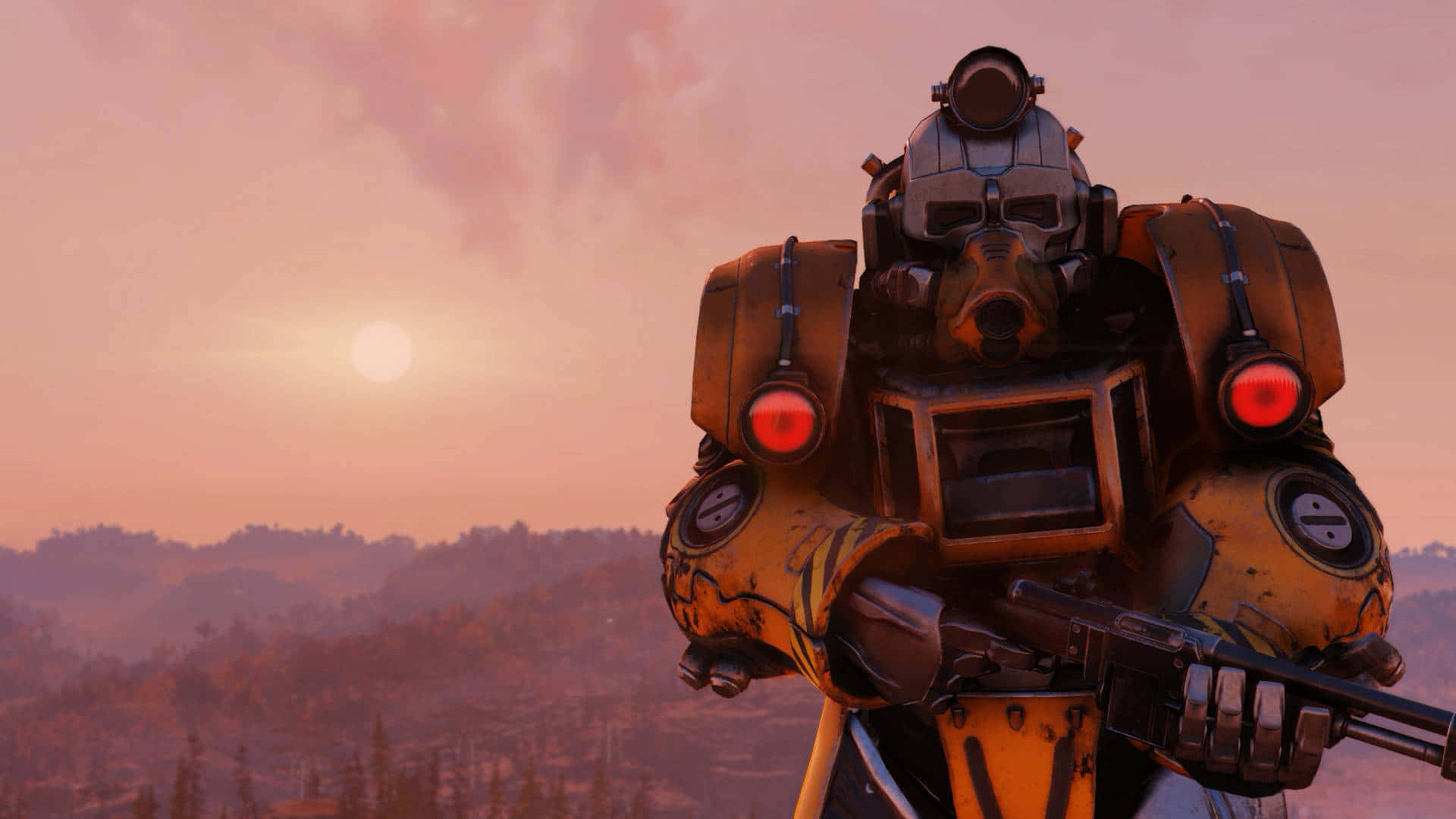 A formidable Fallout 4 Power Armor standing in the Wasteland Wallpaper