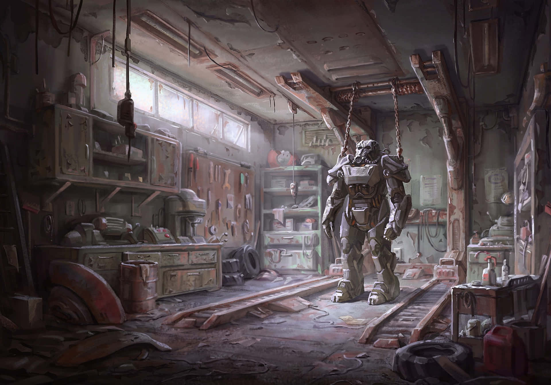 Intense Fallout 4 Power Armor in Action Wallpaper
