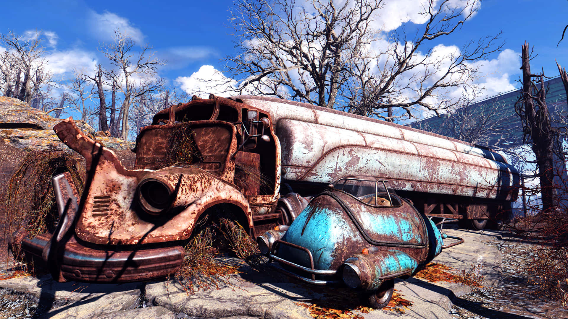 Elsolitario Explorador Recorriendo Las Ruinas En Fallout 4: El Yermo Capital. Fondo de pantalla