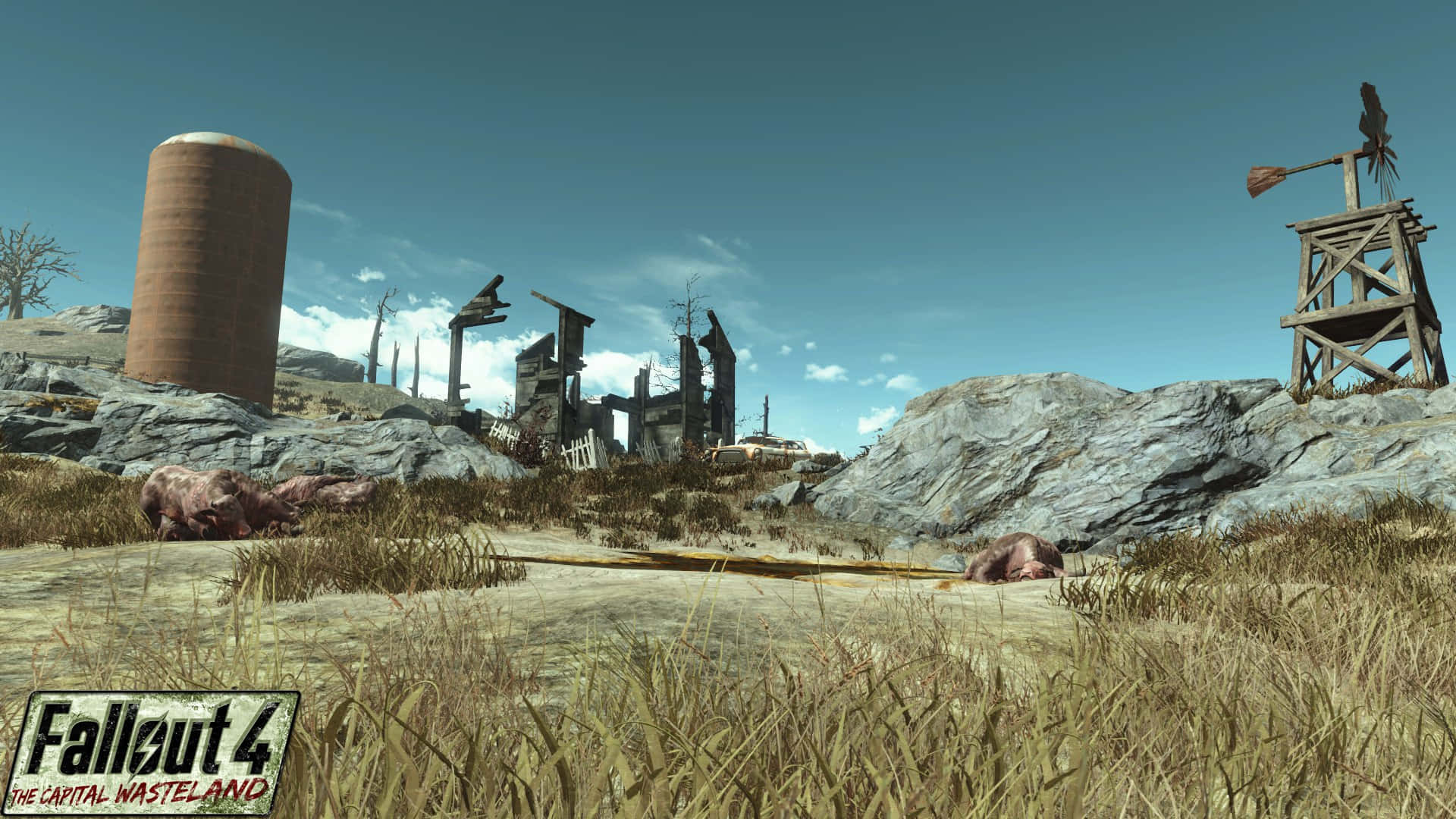 Adventurer exploring the desolate landscape of the Capital Wasteland in Fallout 4 Wallpaper