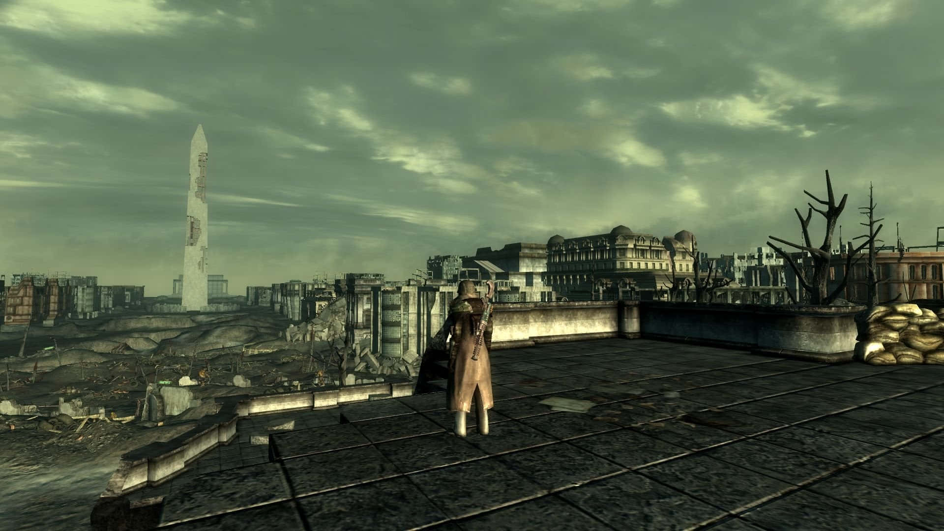 Elúnico Sobreviviente Explorando El Yermo Desolado De La Capital En Fallout 4. Fondo de pantalla
