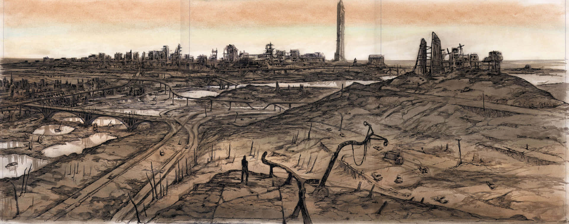 Unsolitario Caminante En El Yermo Capital De Fallout 4. Fondo de pantalla