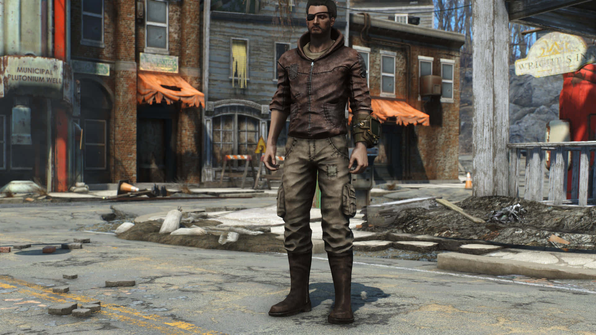 Exploradorsolitario Recorriendo El Paisaje Distópico Del Yermo Capital En Fallout 4. Fondo de pantalla