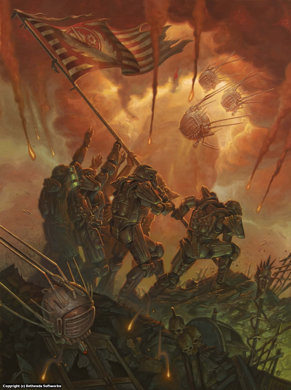 A Brotherhood of Steel Paladin in full power armor Wallpaper