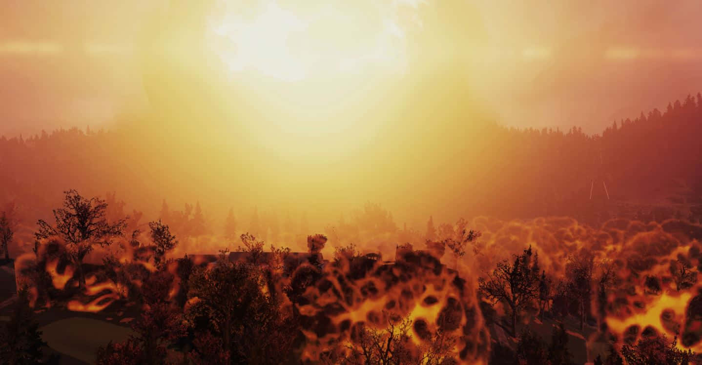 Post-apocalyptic landscape after a nuclear explosion in Fallout Nuke Game Wallpaper